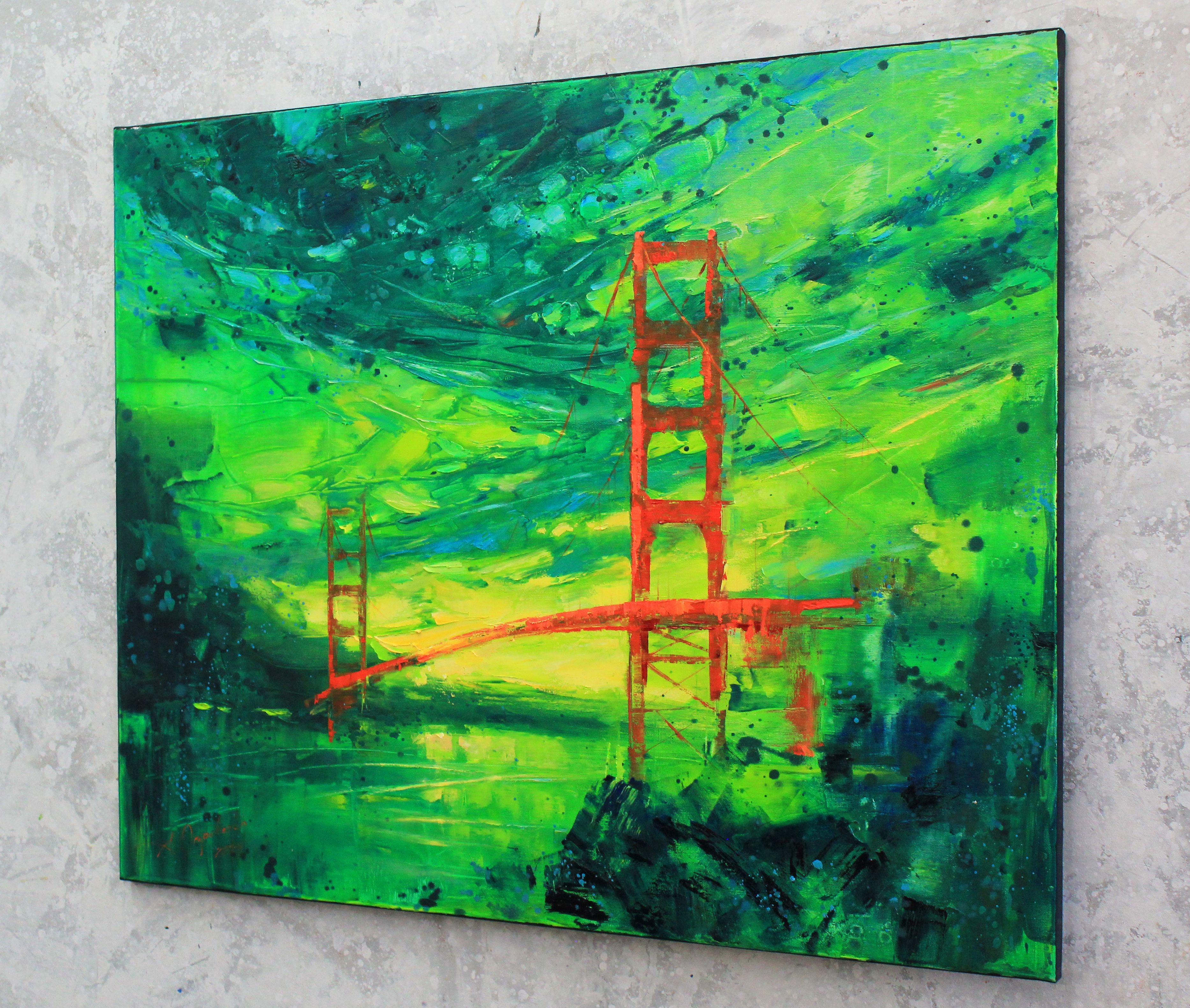 World in green. San Francisco, Painting, Oil on Canvas For Sale 1