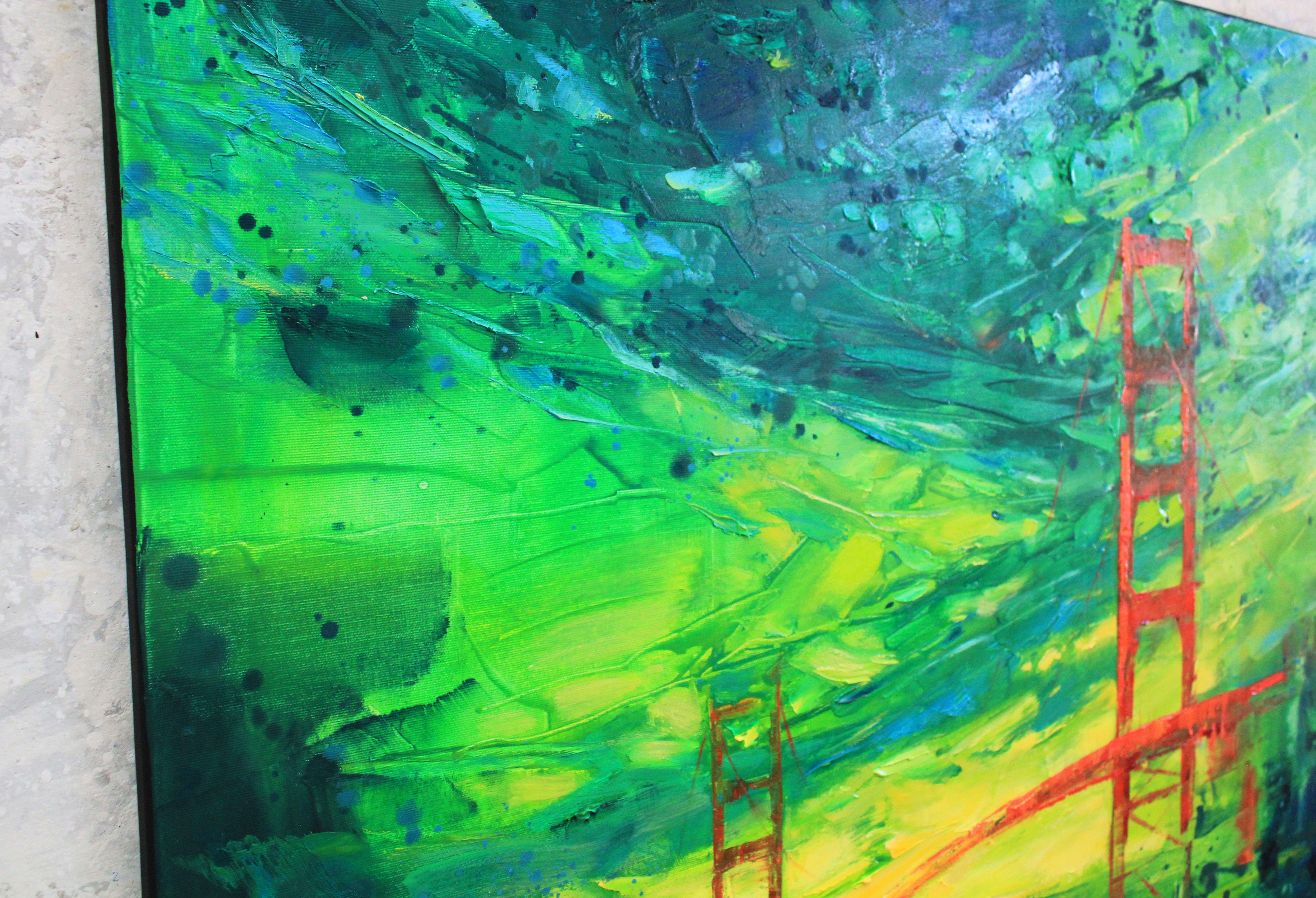 World in green. San Francisco, Painting, Oil on Canvas For Sale 2