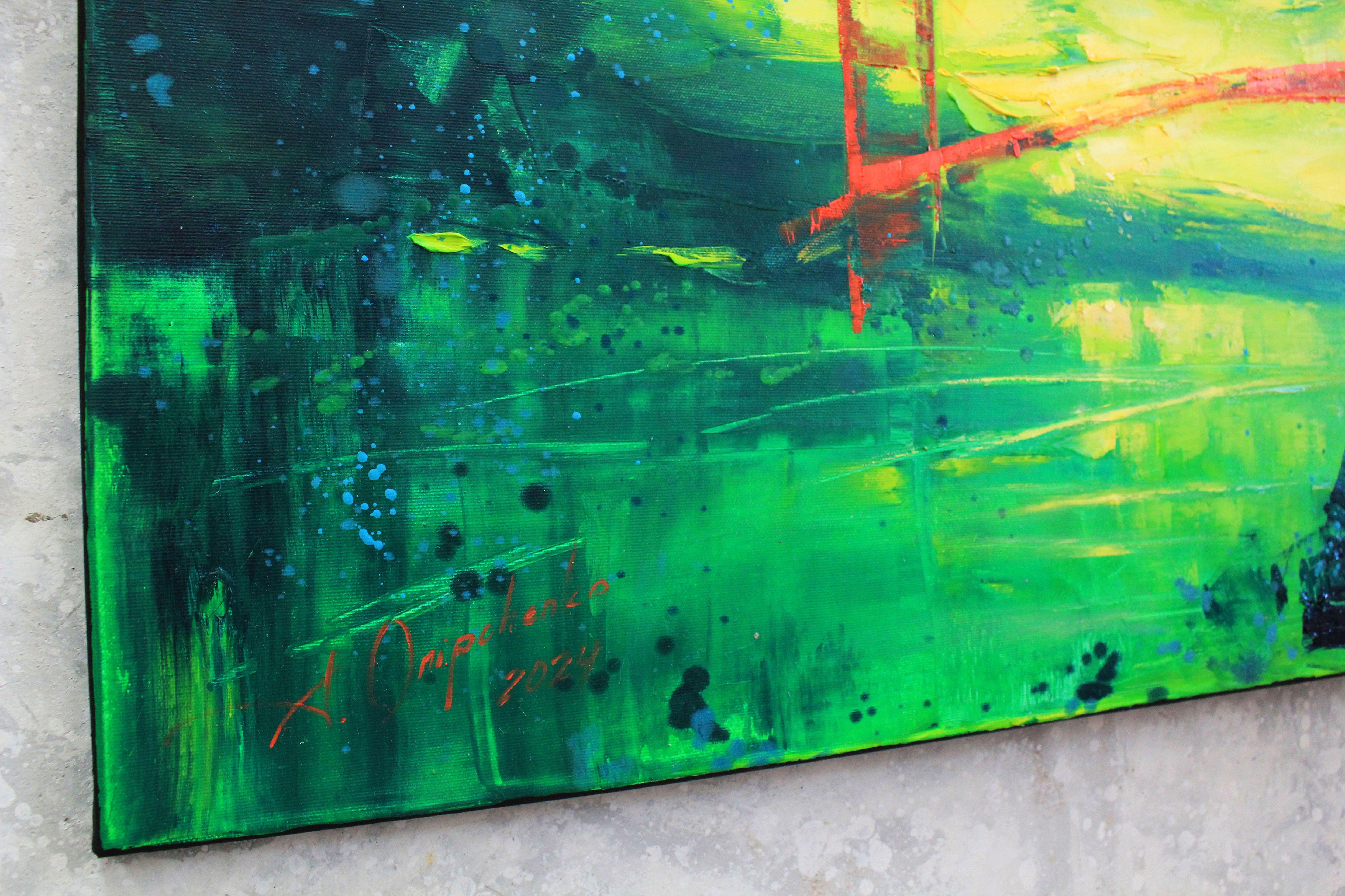 World in green. San Francisco, Painting, Oil on Canvas For Sale 3
