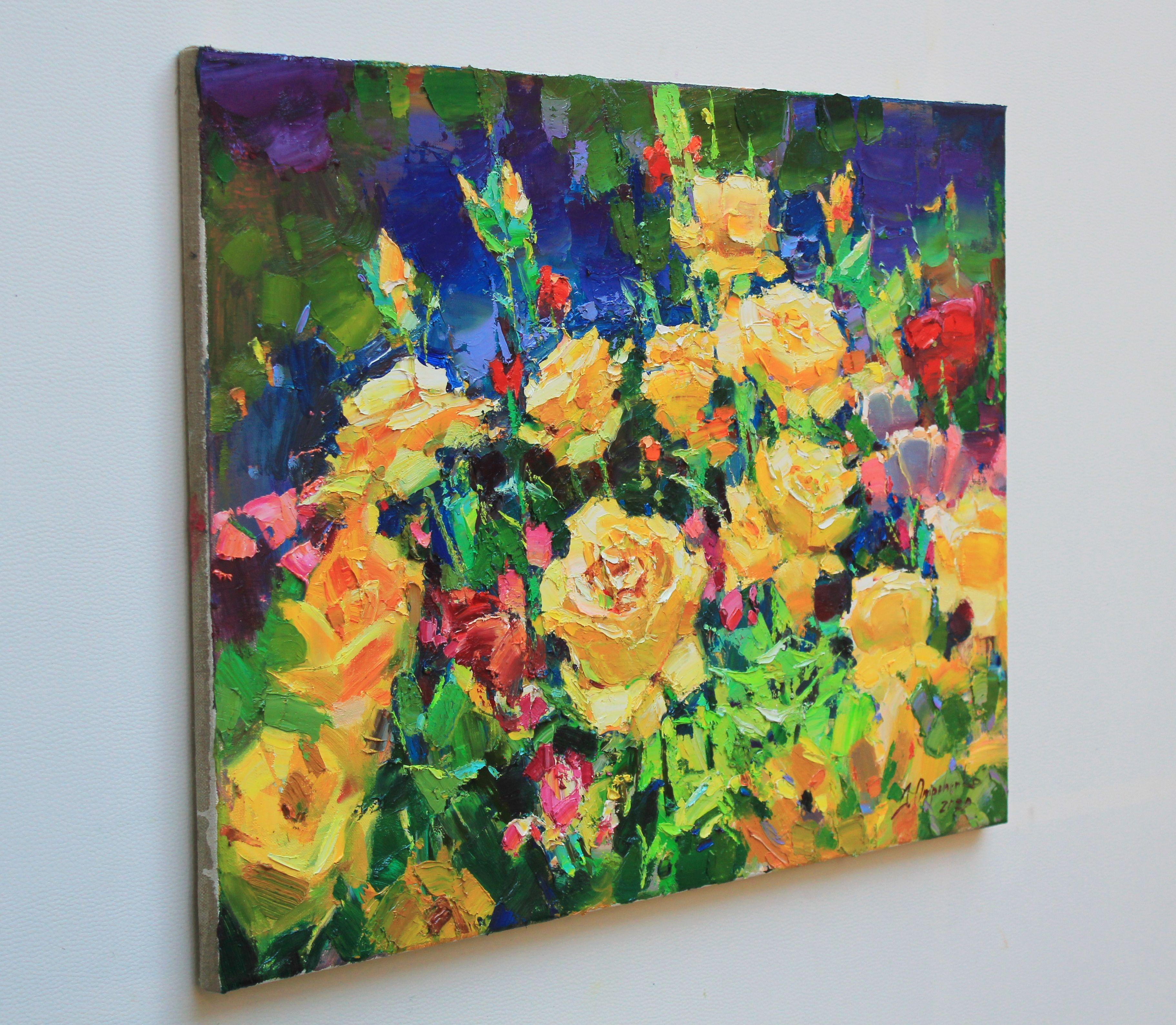 „Gelbrote Rosen“, Gemälde, Öl auf Leinwand (Impressionismus), Painting, von Alisa Onipchenko-Cherniakovska