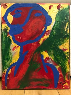 Blue Outline acrylic paint signed canvas abstract art investment blue red green