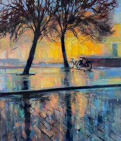«En la plaza», de Alise Medina. Óleo sobre lienzo, 95 x 110 cm. Firmado