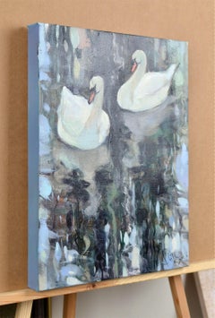 «Cisnes y reflejos», de Alise Medina. Óleo sobre lienzo, 40 x 30 cm. Firmado