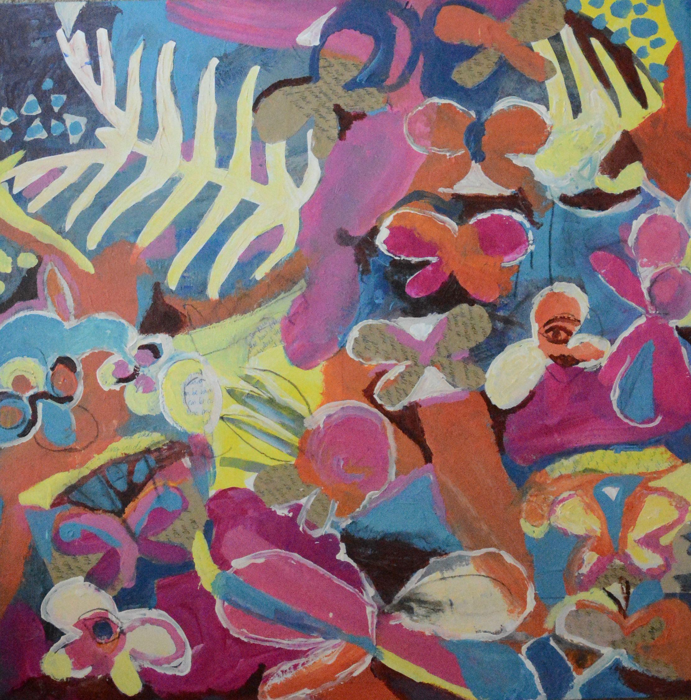 Ossa e farfalle, Pittura, Acrilico su tela - Painting di Alise Sheehan