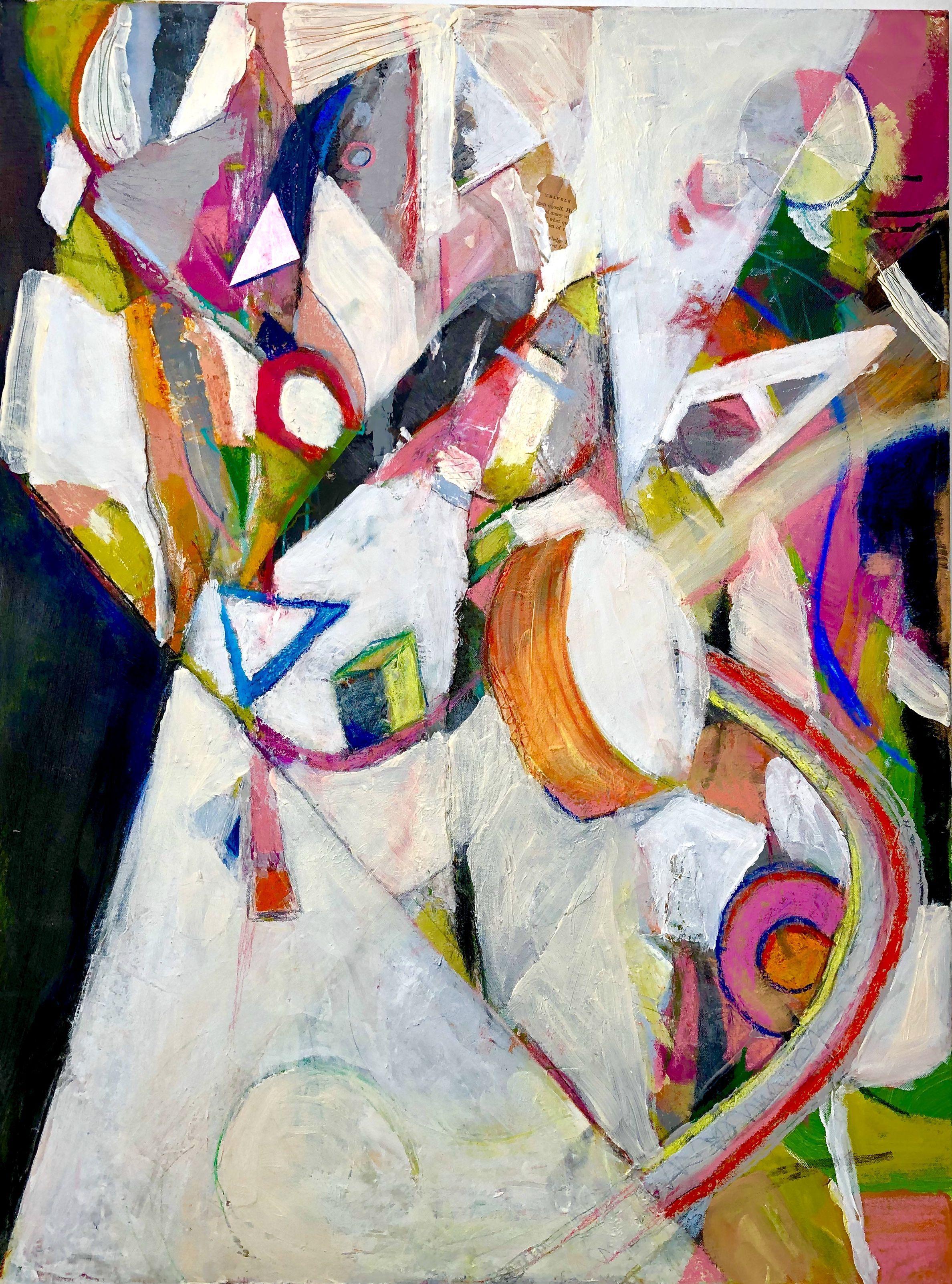Abstract Painting Alise Sheehan - Triangle rose, peinture, acrylique sur toile
