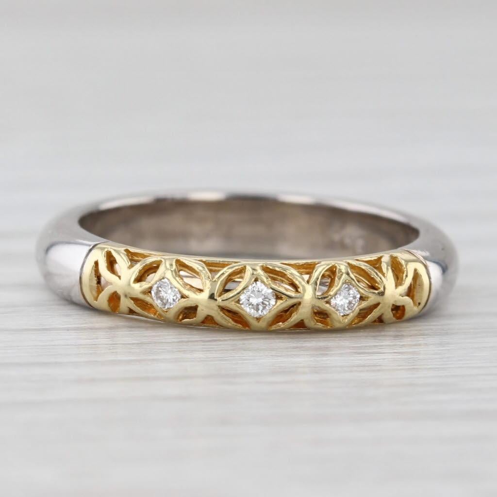 Alishan Diamant Ring 18k Gelb Weißgold Größe 6,25 stapelbar Band Hochzeit (Rundschliff) im Angebot