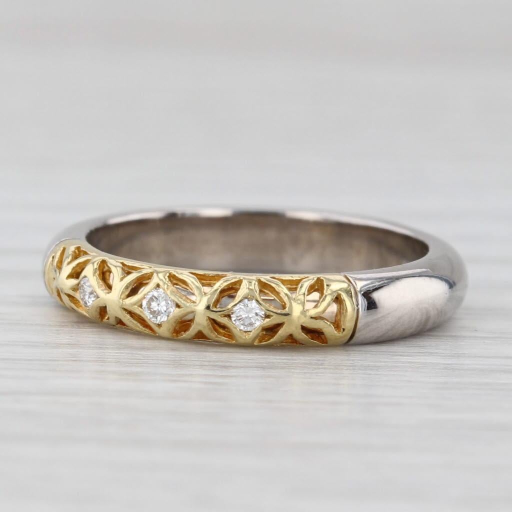 Alishan Diamant Ring 18k Gelb Weißgold Größe 6,25 stapelbar Band Hochzeit für Damen oder Herren im Angebot