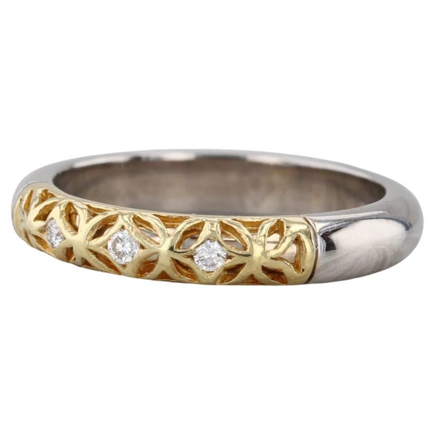 Alishan Diamant Ring 18k Gelb Weißgold Größe 6,25 stapelbar Band Hochzeit im Angebot