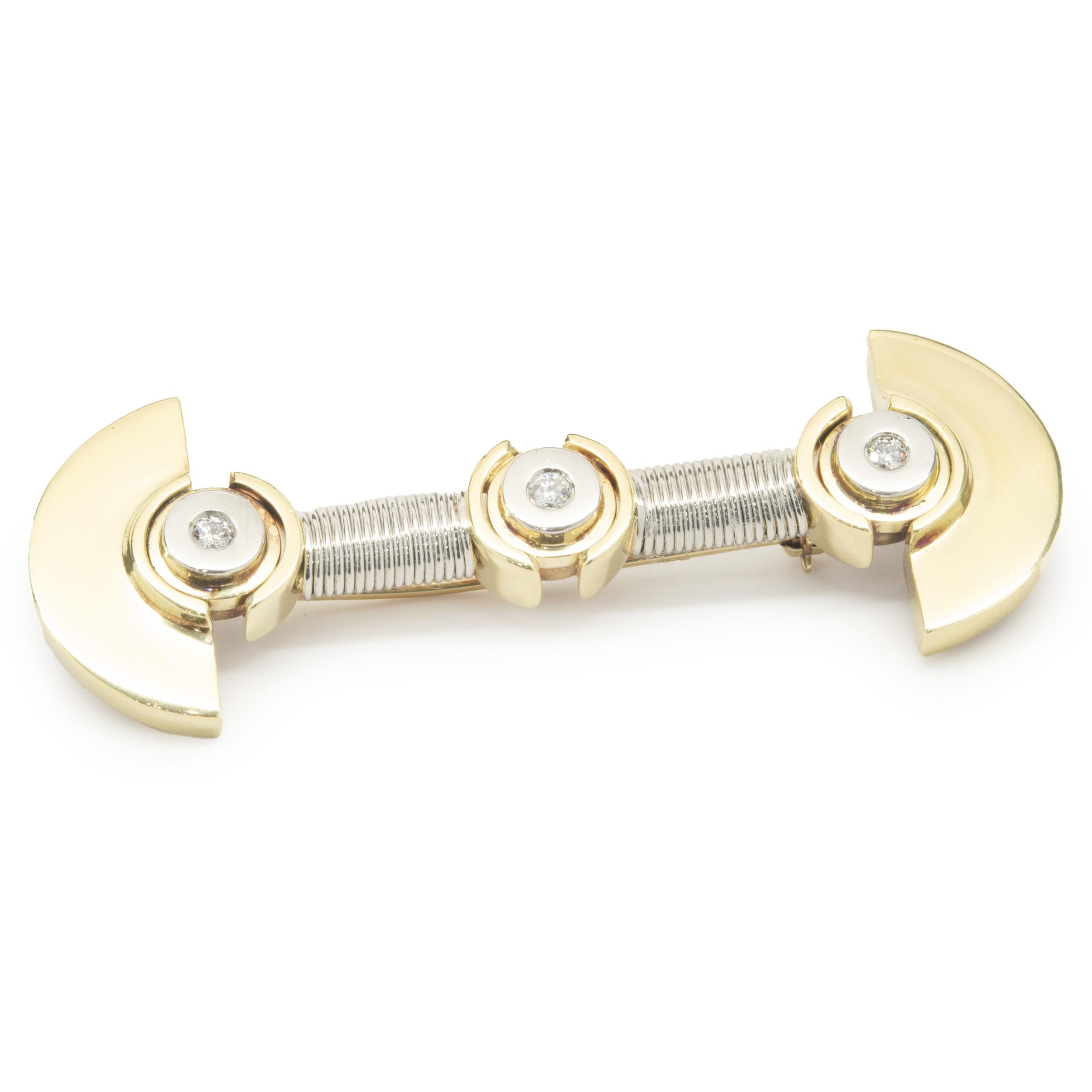 Alishay 18 Karat Yellow Gold & Platinum Deco Style Bezel Set Diamond Bar Pin In Excellent Condition For Sale In Scottsdale, AZ