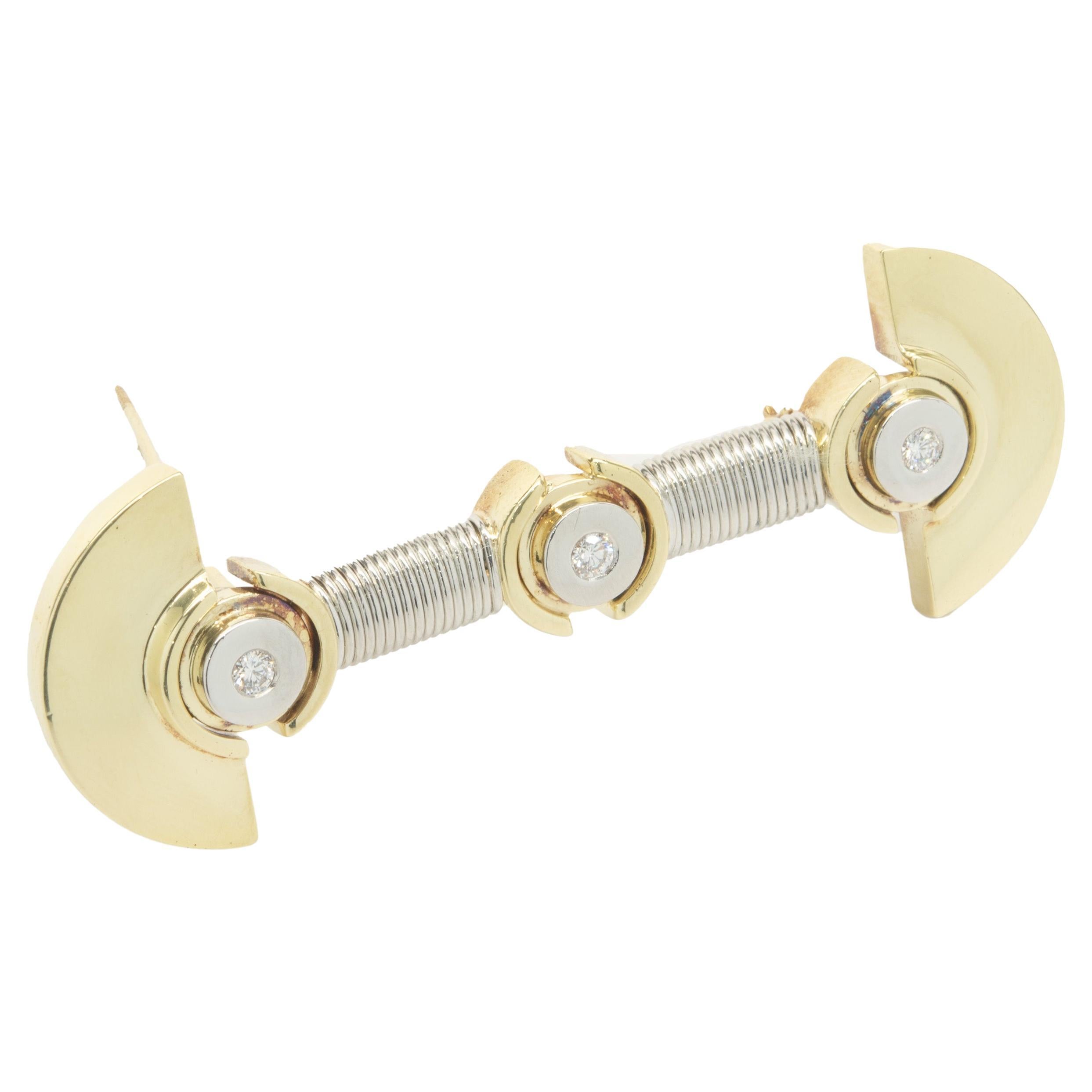 Alishay 18 Karat Yellow Gold & Platinum Deco Style Bezel Set Diamond Bar Pin For Sale
