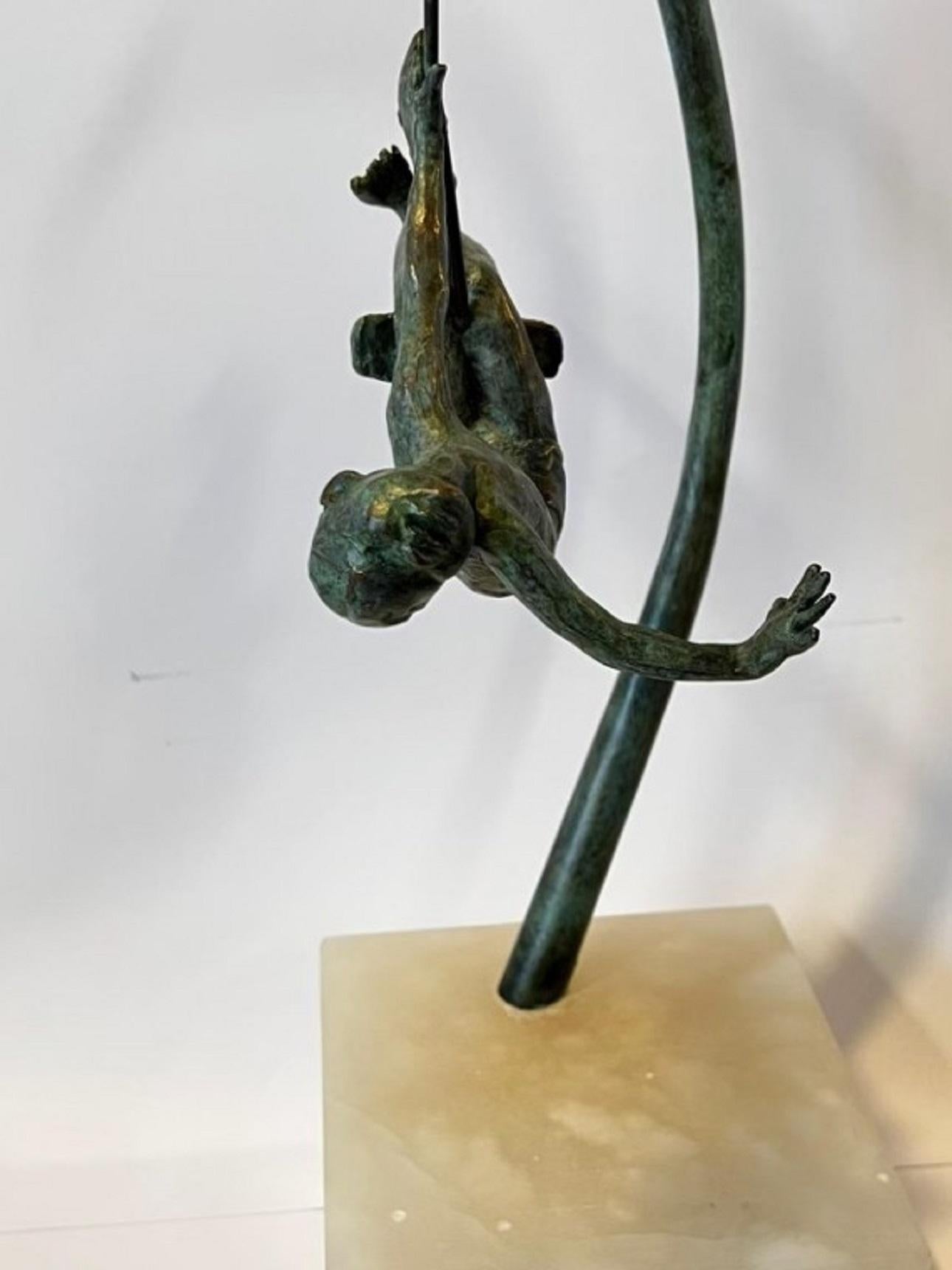 Whirling, bronze sclupture on ancaster, still-life - Sculpture by Alison Bell
