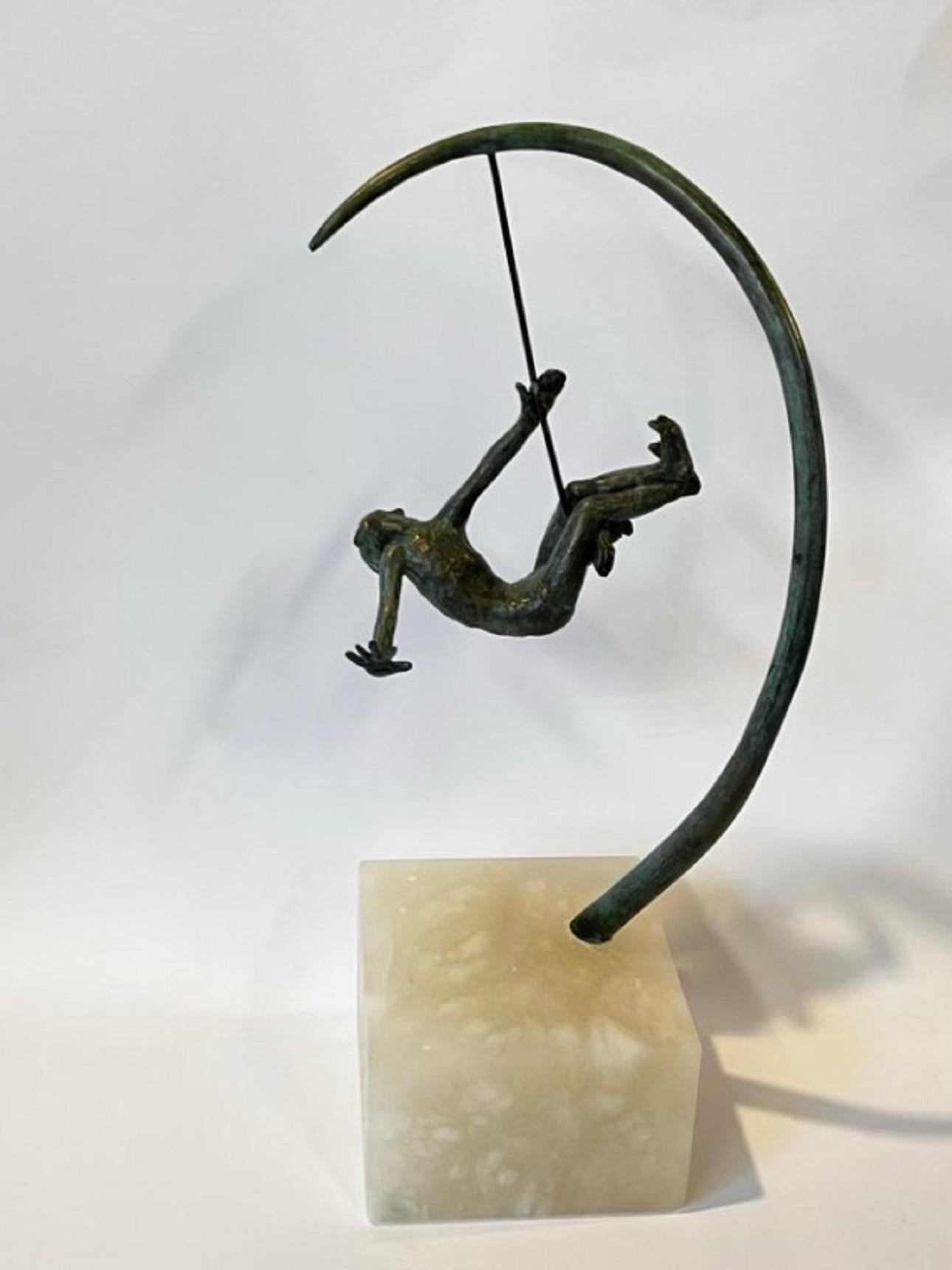 Alison Bell Figurative Sculpture - Whirling, bronze sclupture on ancaster, still-life