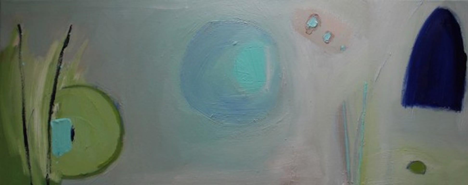 Landscape Painting Alison Berrett - Peinture à l'huile originale de paysage abstrait Clearing Fog, peinture à l'huile bleue, pastel