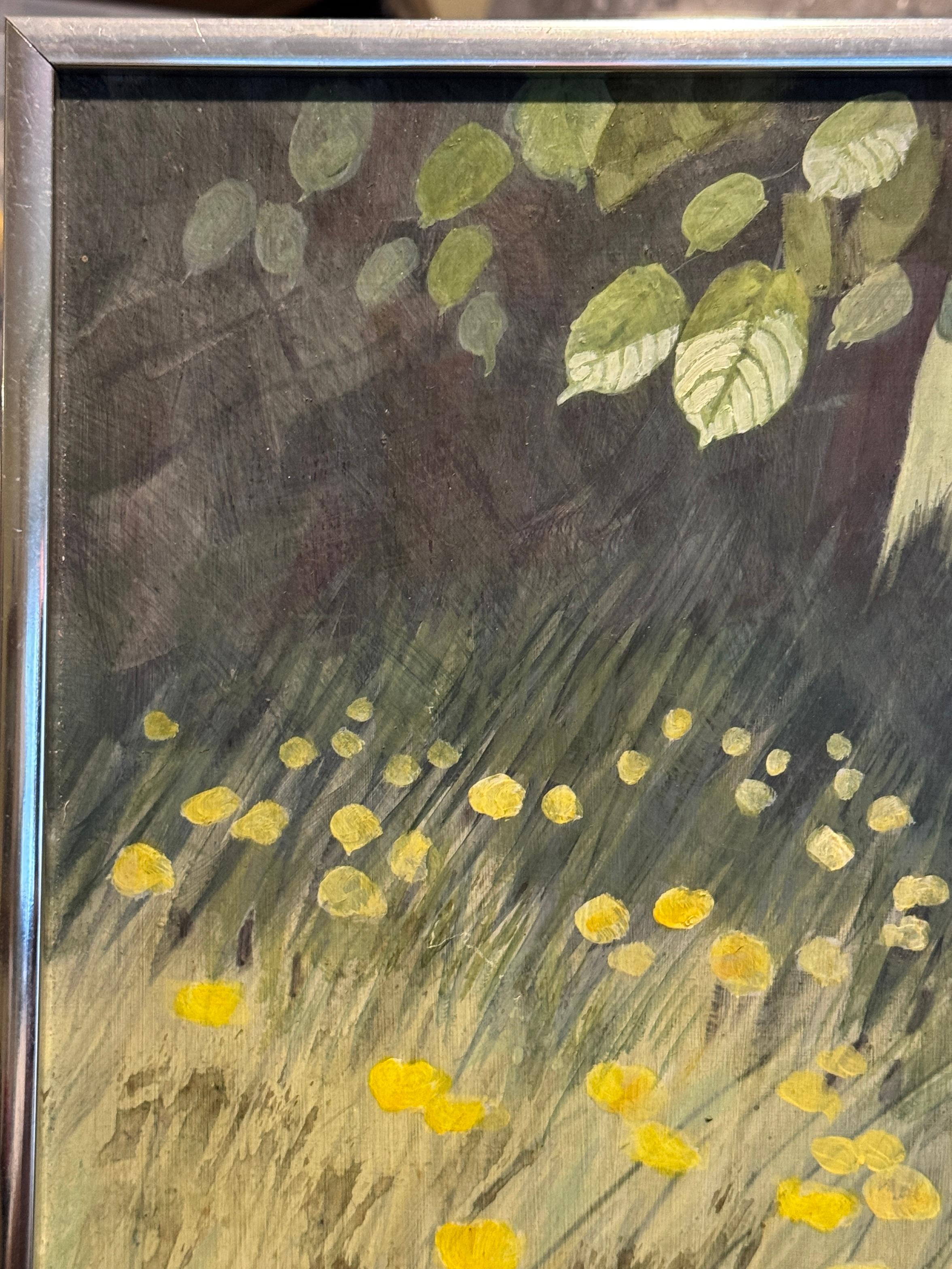 Paisaje inglés del siglo XX con un gatito, ranúnculos, margaritas y flores en venta 1