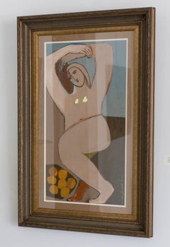 Contemporary Female Portrait Painting on Paper in Soft Neutral Tones
