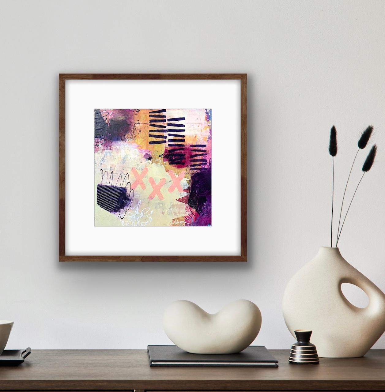 The Way Through, Pink and Purple Acrylic Painting, Bright Abstract Artwork  - Beige Abstract Painting by Alison Gilbert