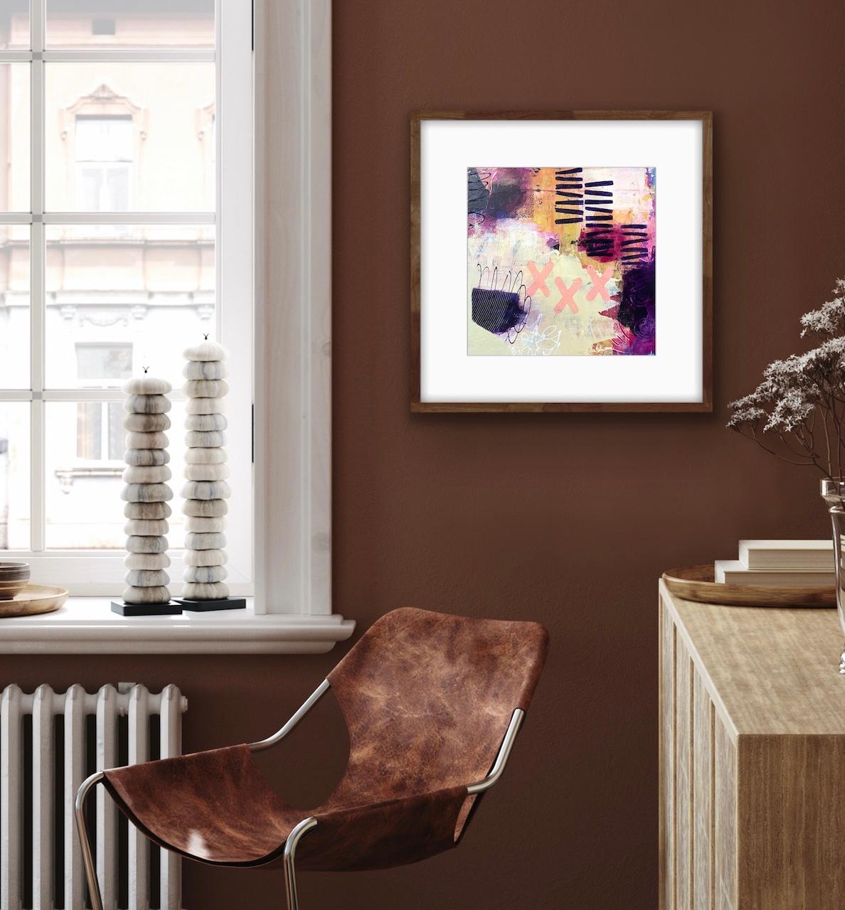 El camino a través, Pintura acrílica rosa y morada, Obra de arte abstracta brillante en venta 4