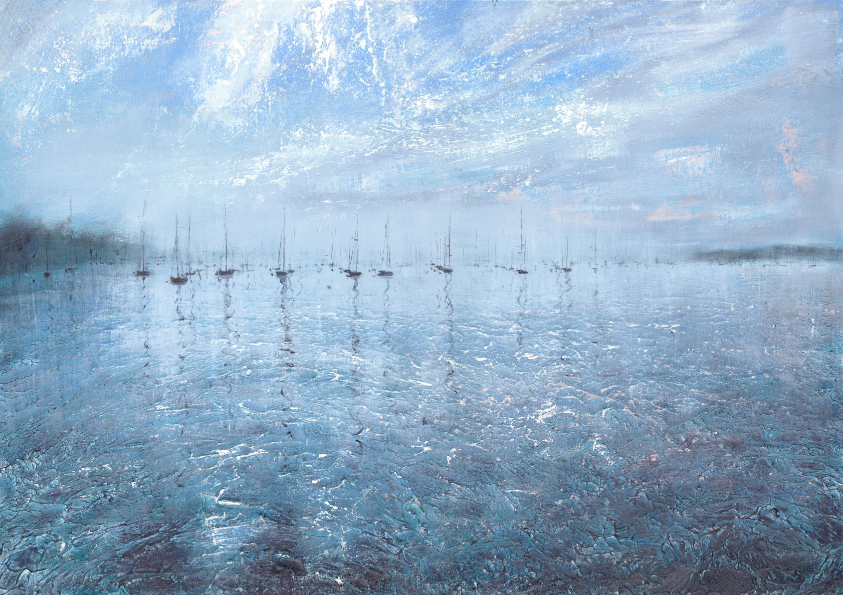 Harbour Ripples, Coastal Painting, Original Landscape Paintings, skyscape - Mixed Media Art by Alison Groom