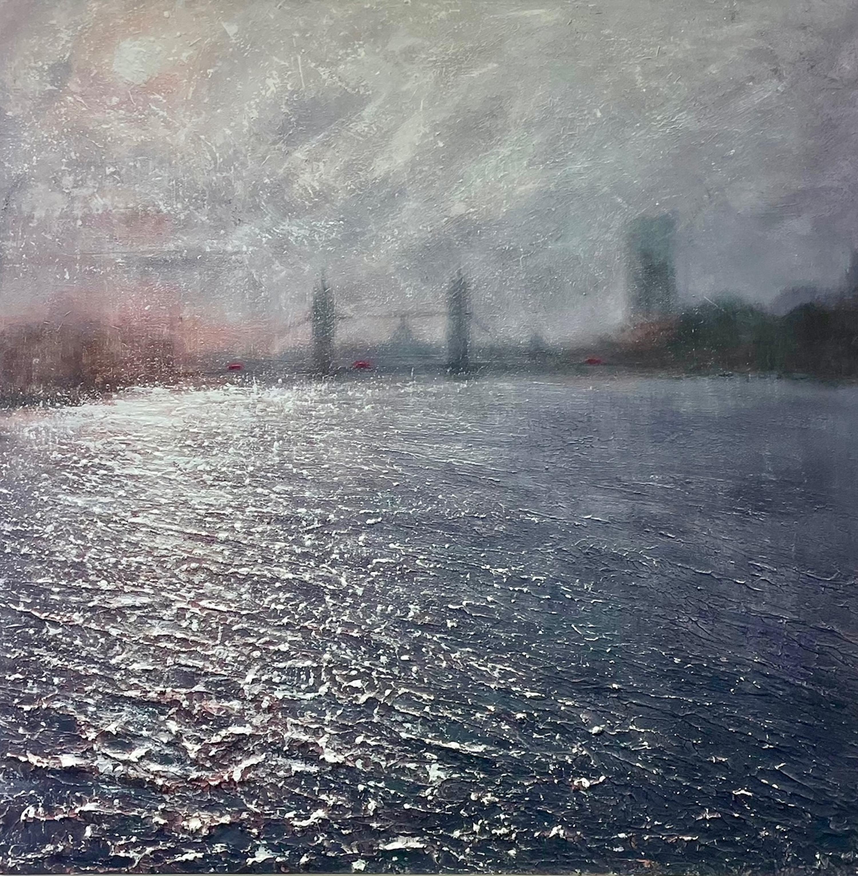 Tower Bridge Ripples, Alison Groom, Stadtbild-Kunst im impressionistischen Stil, London 