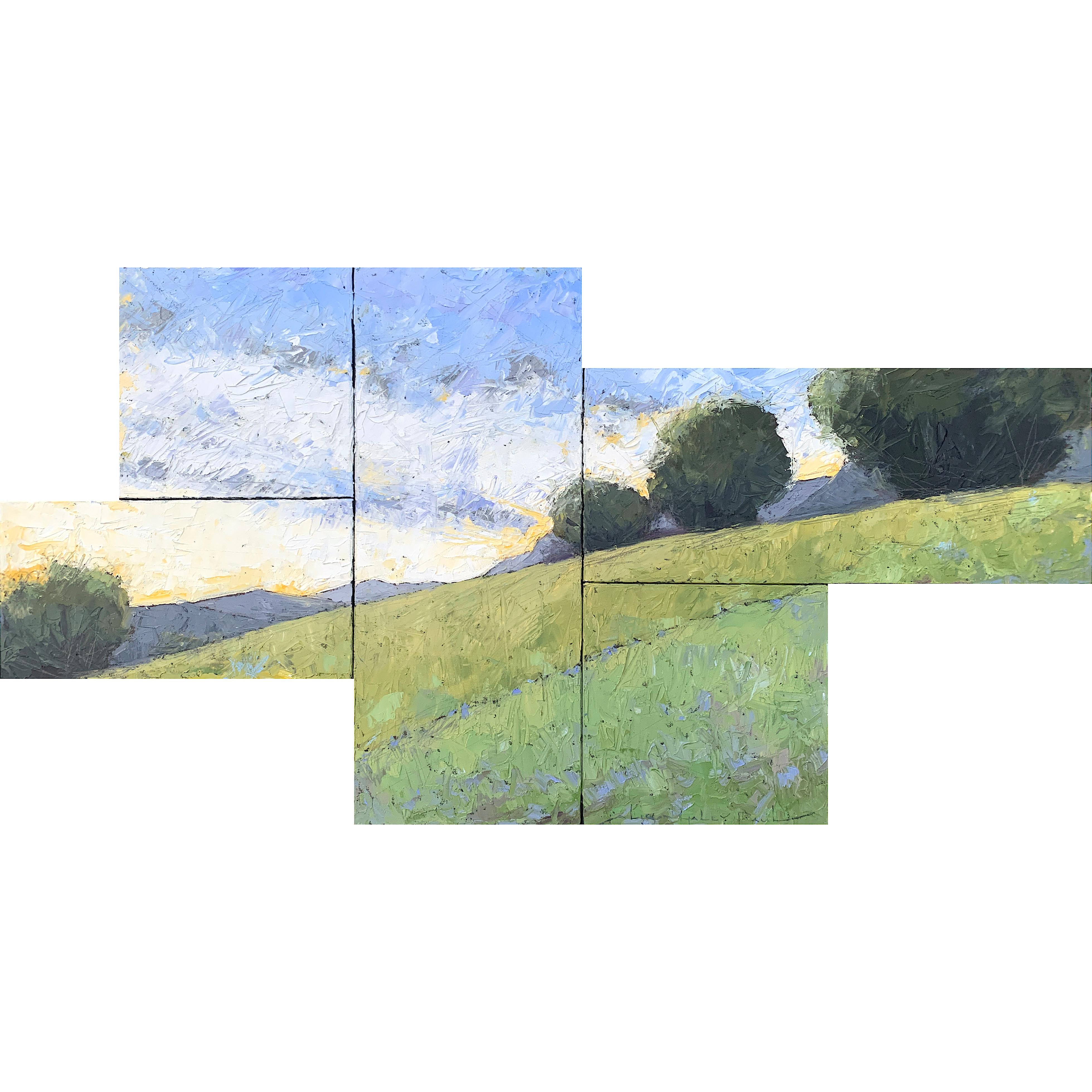 Alison Haley Paul Landscape Painting - Green and Lavender Collective - 5 Panels