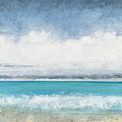 "Layering" Impasto mixed media painting of a turquoise ocean beneath cloudy sky