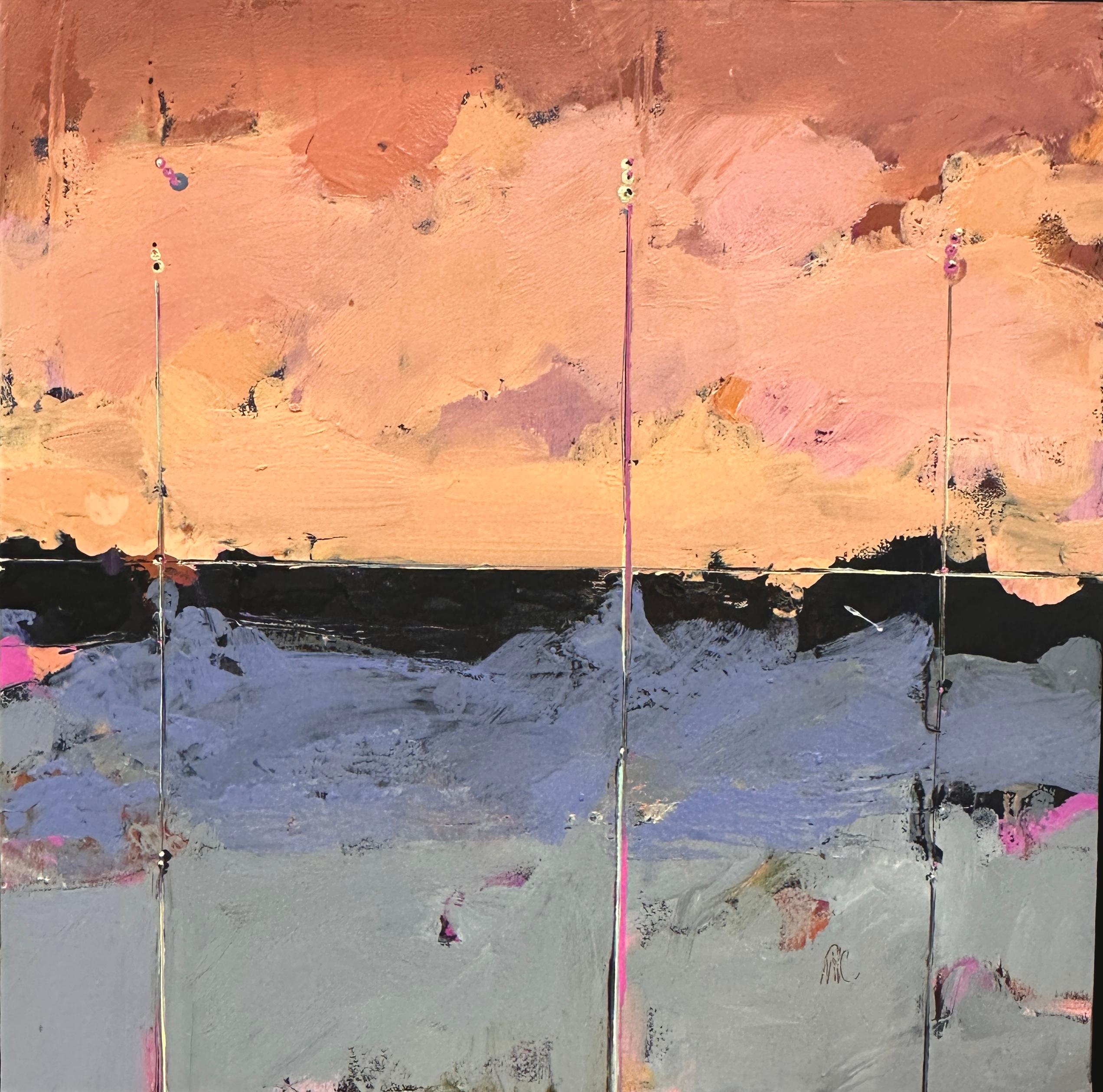 Abstract Painting di Alison Hall Cooley - Nord-Est 88, pittura ad olio di paesaggio astratto con colori vivaci