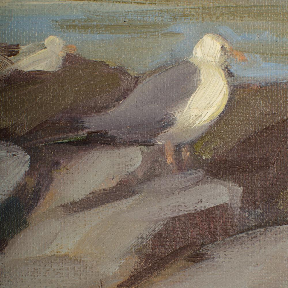 Seagulls on the Rocks on Monhegan island - Oil on canvas, signed lower left.
 