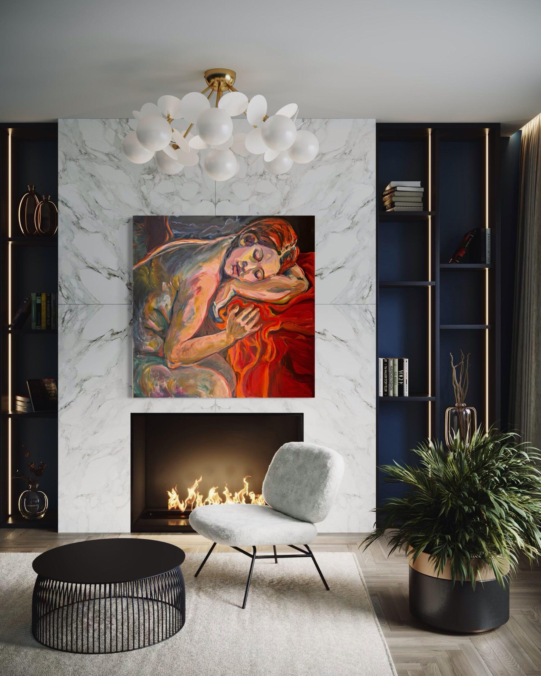Rêves chauds - Marron Portrait Painting par Alison Hyman