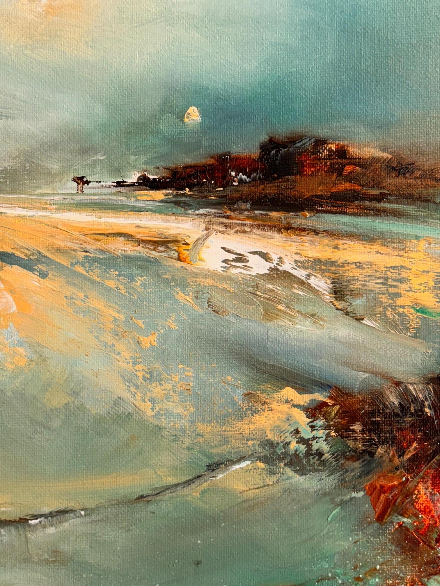 Ein Tanz des Lichts - abstraktes Landschaftsgemälde in Öl - zeitgenössisches Kunstwerk (Blau), Abstract Painting, von Alison Johnson