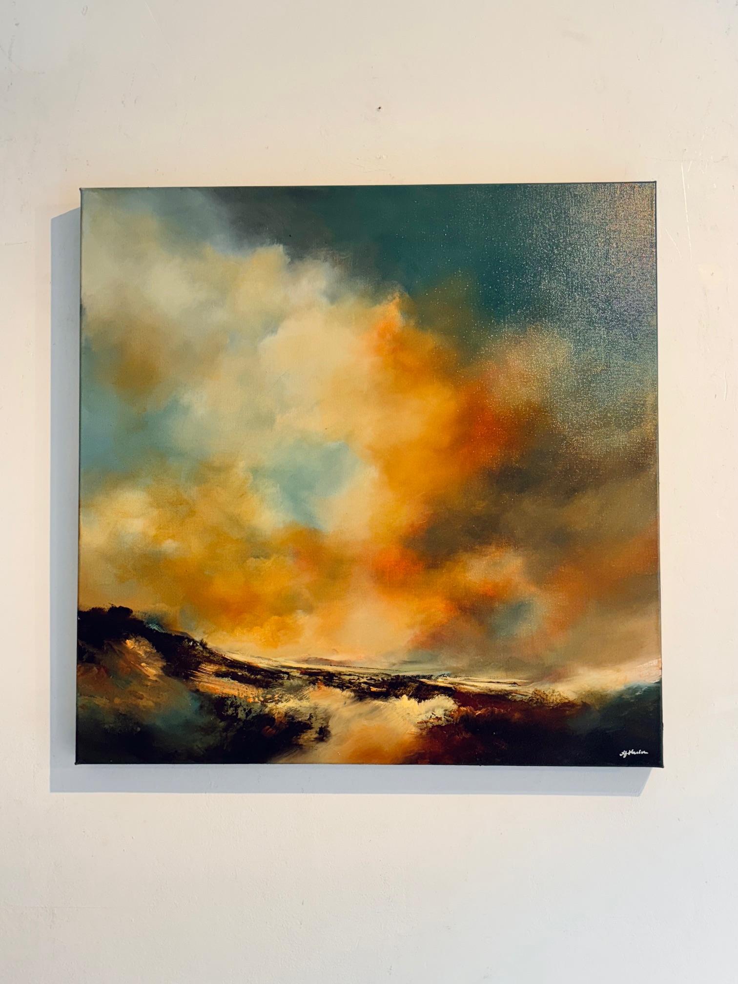 Beneath the Ember Sky - Abstraktes Landschaftsgemälde in Öl - Zeitgenössische Kunst – Painting von Alison Johnson