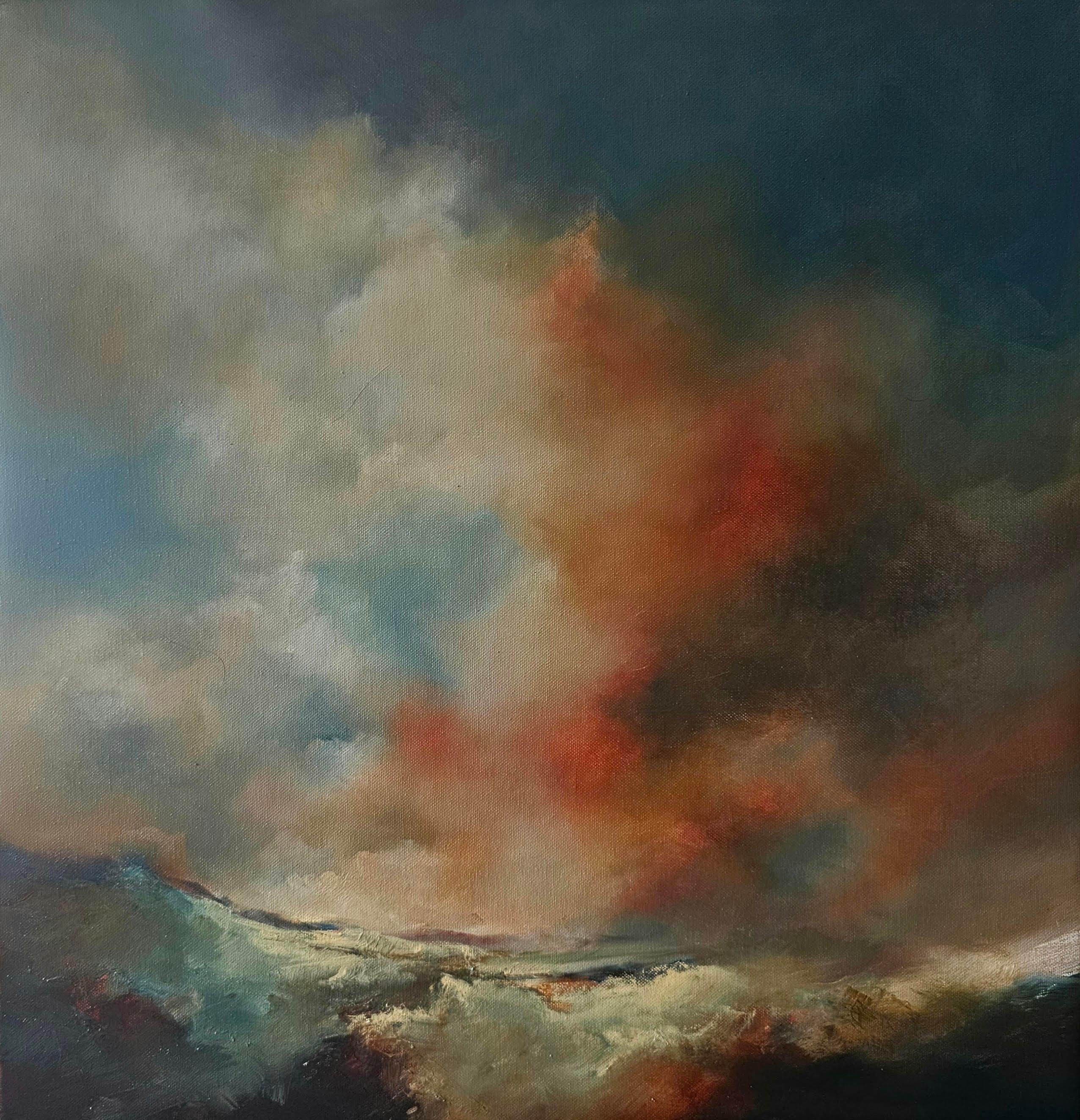Sotto il cielo d'ambra - pittura originale ad olio di paesaggio astratto - arte contemporanea