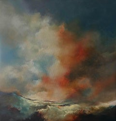 Sotto il cielo d'ambra - pittura originale ad olio di paesaggio astratto - arte contemporanea