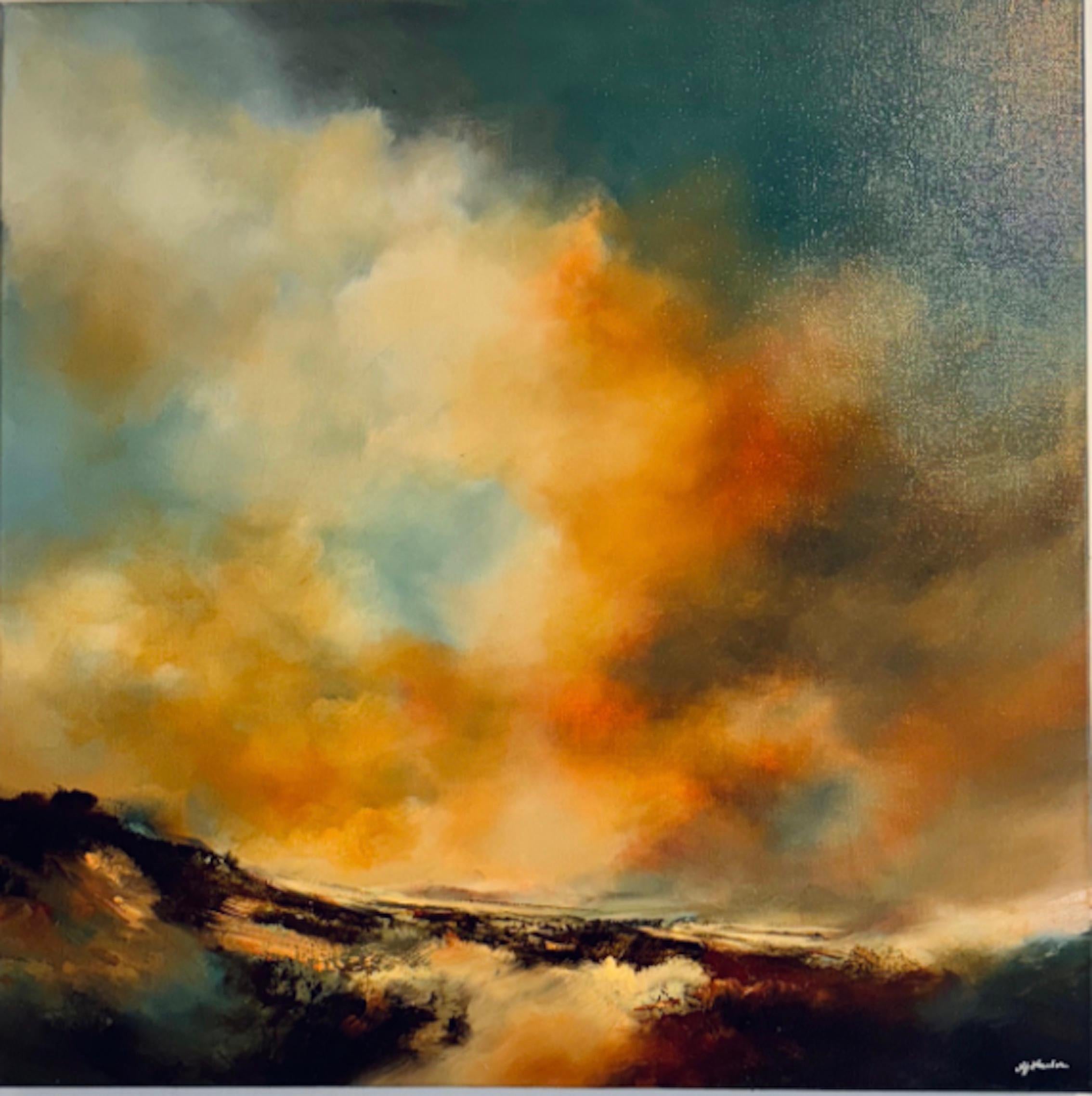 Beneath the Ember Sky - Abstraktes Landschaftsgemälde in Öl - Zeitgenössische Kunst