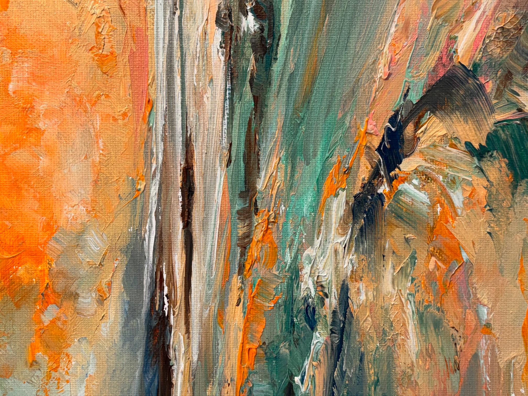 Blaze - Abstraktes Landschaftsgemälde in Öl - zeitgenössisches Kunstwerk (Braun), Landscape Painting, von Alison Johnson