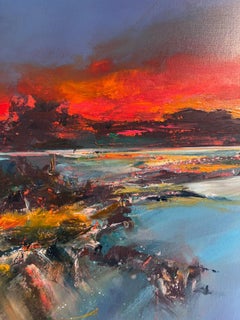 Crepuscolo di corallo - dipinto originale ad olio di un paesaggio astratto - opera d'arte contemporanea