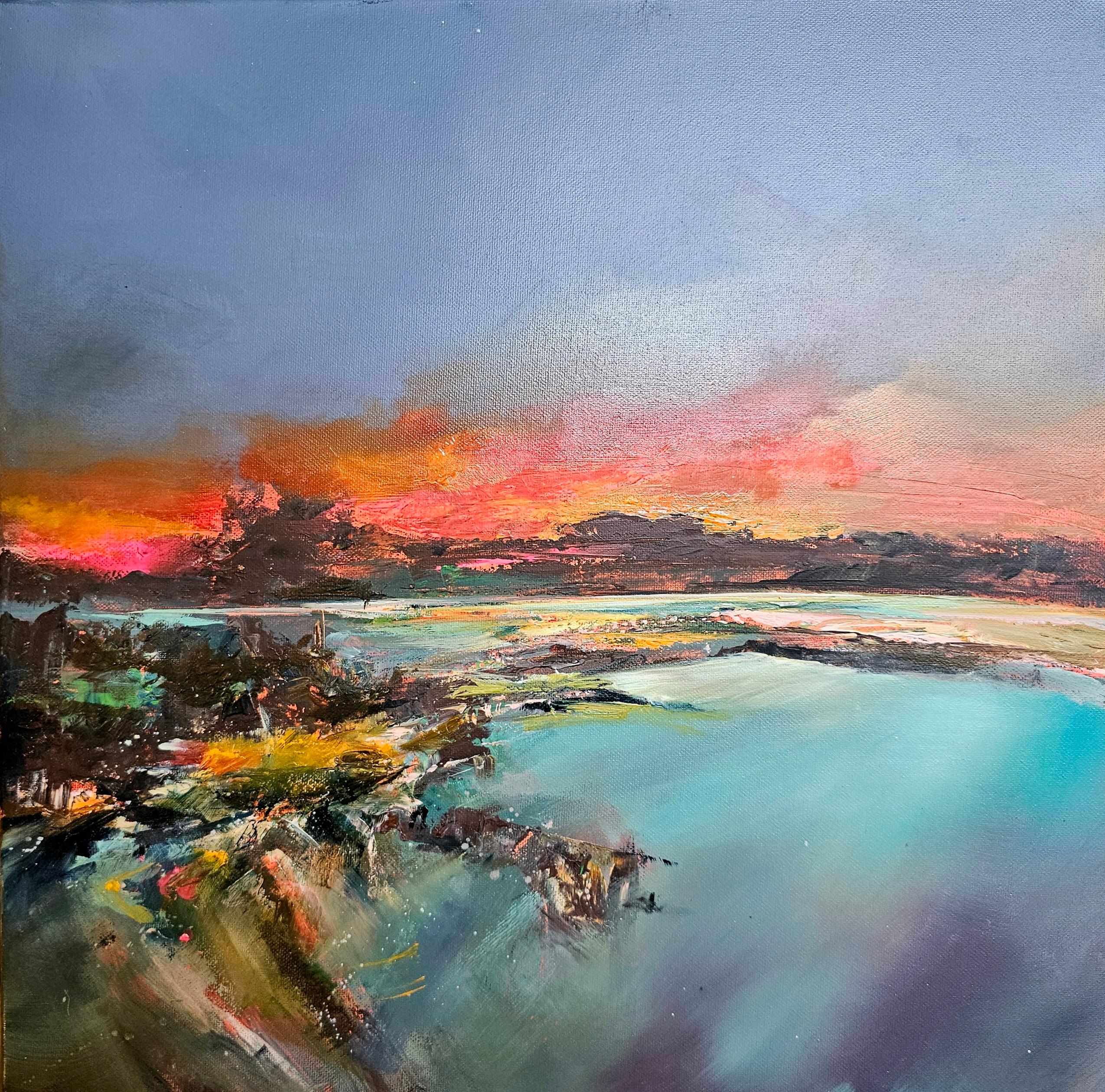 Alison Johnson Landscape Painting - Coral Dusk - original oil abstract landscape painting - contemporary artwork