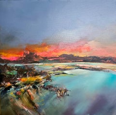 Atardecer de coral - pintura original al óleo paisaje abstracto - obra de arte contemporánea
