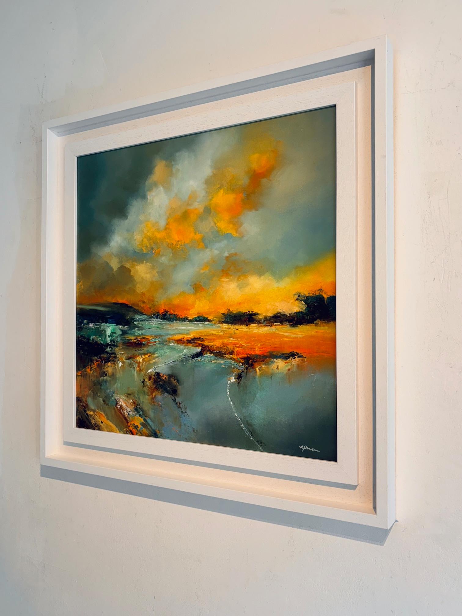 Embers Tide - peinture originale à l'huile de paysage abstrait - œuvre d'art contemporain - Expressionnisme abstrait Painting par Alison Johnson