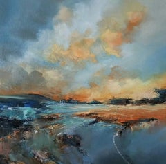 Embers Tide - peinture originale à l'huile de paysage abstrait - œuvre d'art contemporain