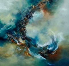 Flow with it - Original abstraktes Ölgemälde, expressionistische Meereslandschaft, Ölgemälde