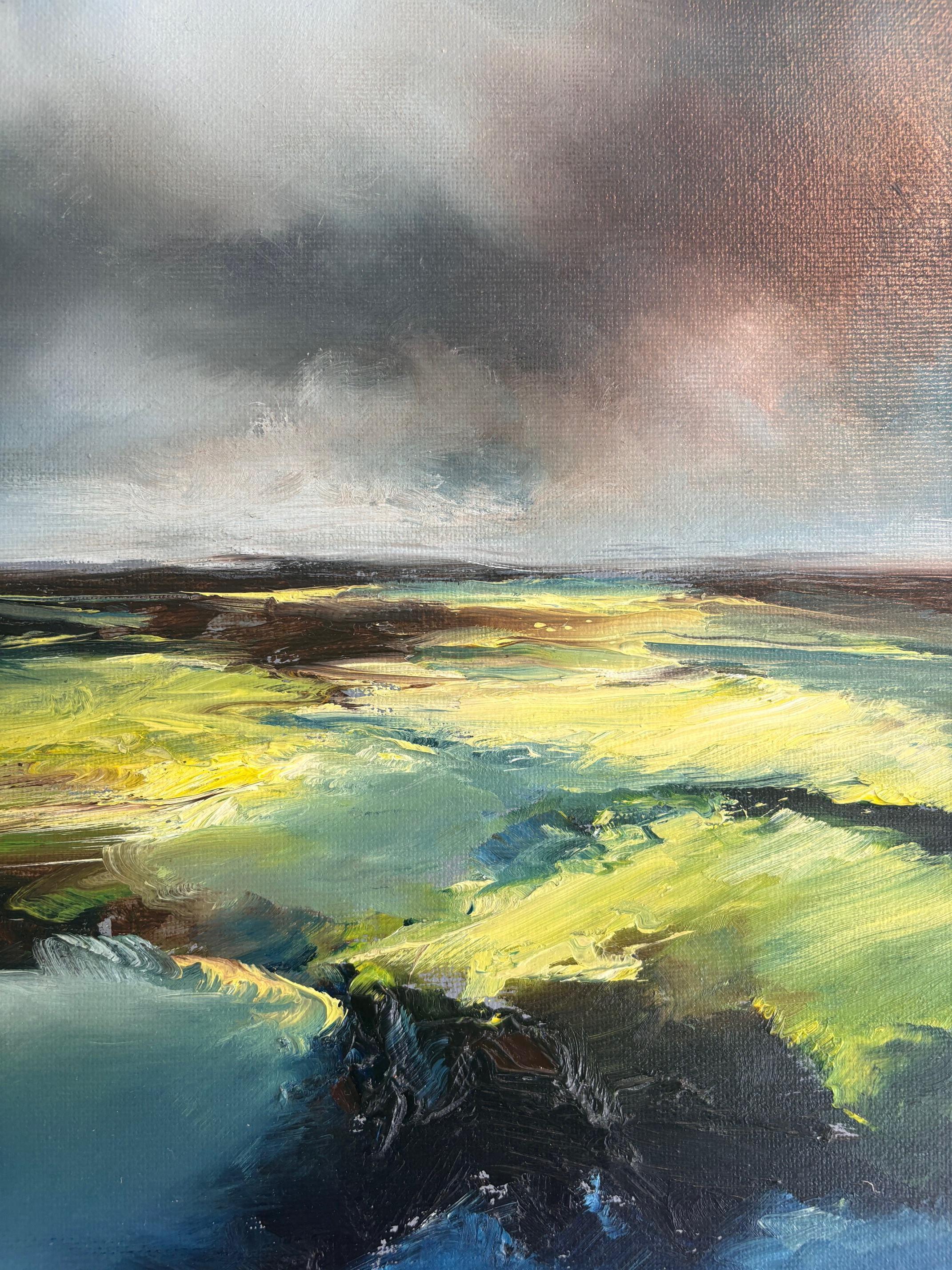 Forever Roam-original oil abstract landscape painting - surreal contemporary art - Gray Abstract Painting by Alison Johnson