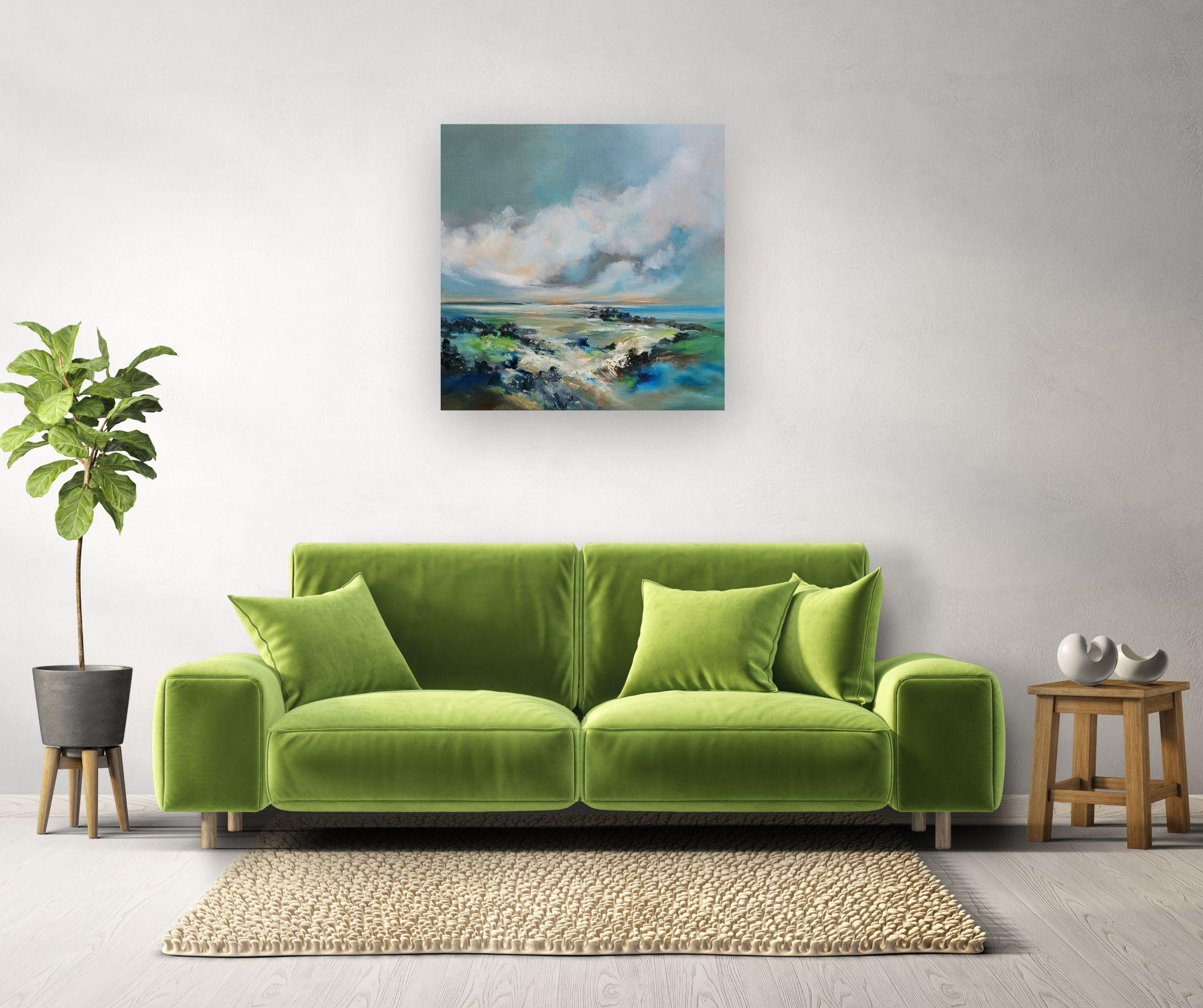 From the Top - Abstraktes Landschaftsgemälde in Öl - zeitgenössisches Kunstwerk – Painting von Alison Johnson