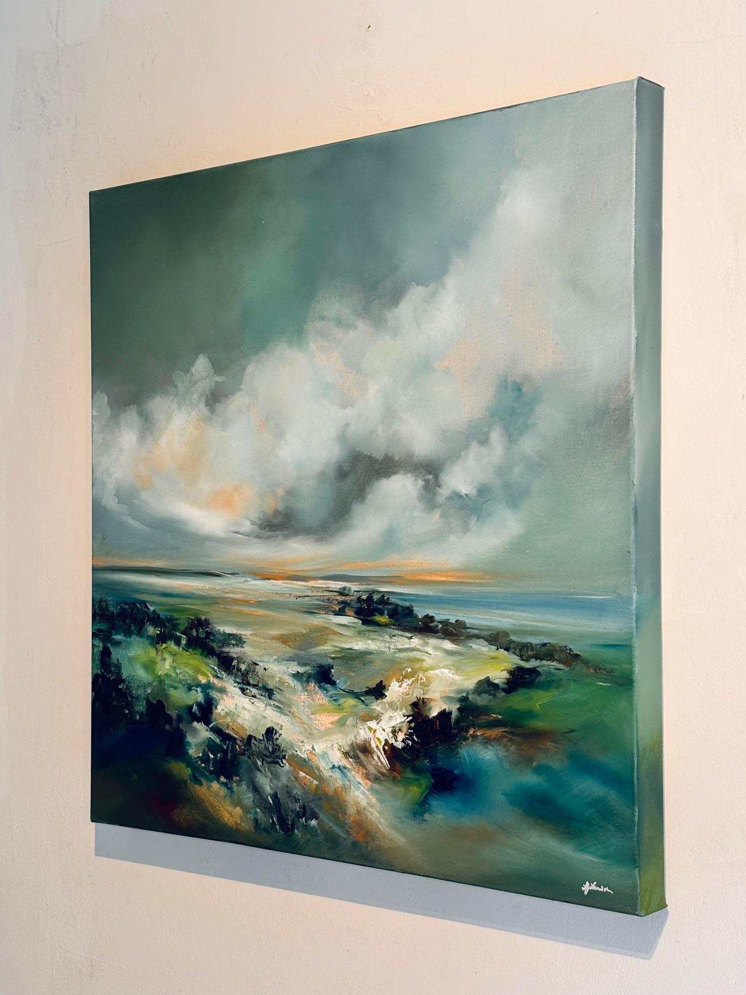 From the Top - Abstraktes Landschaftsgemälde in Öl - zeitgenössisches Kunstwerk (Grau), Abstract Painting, von Alison Johnson