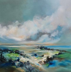From the Top - pintura original al óleo paisaje abstracto - obra de arte contemporánea