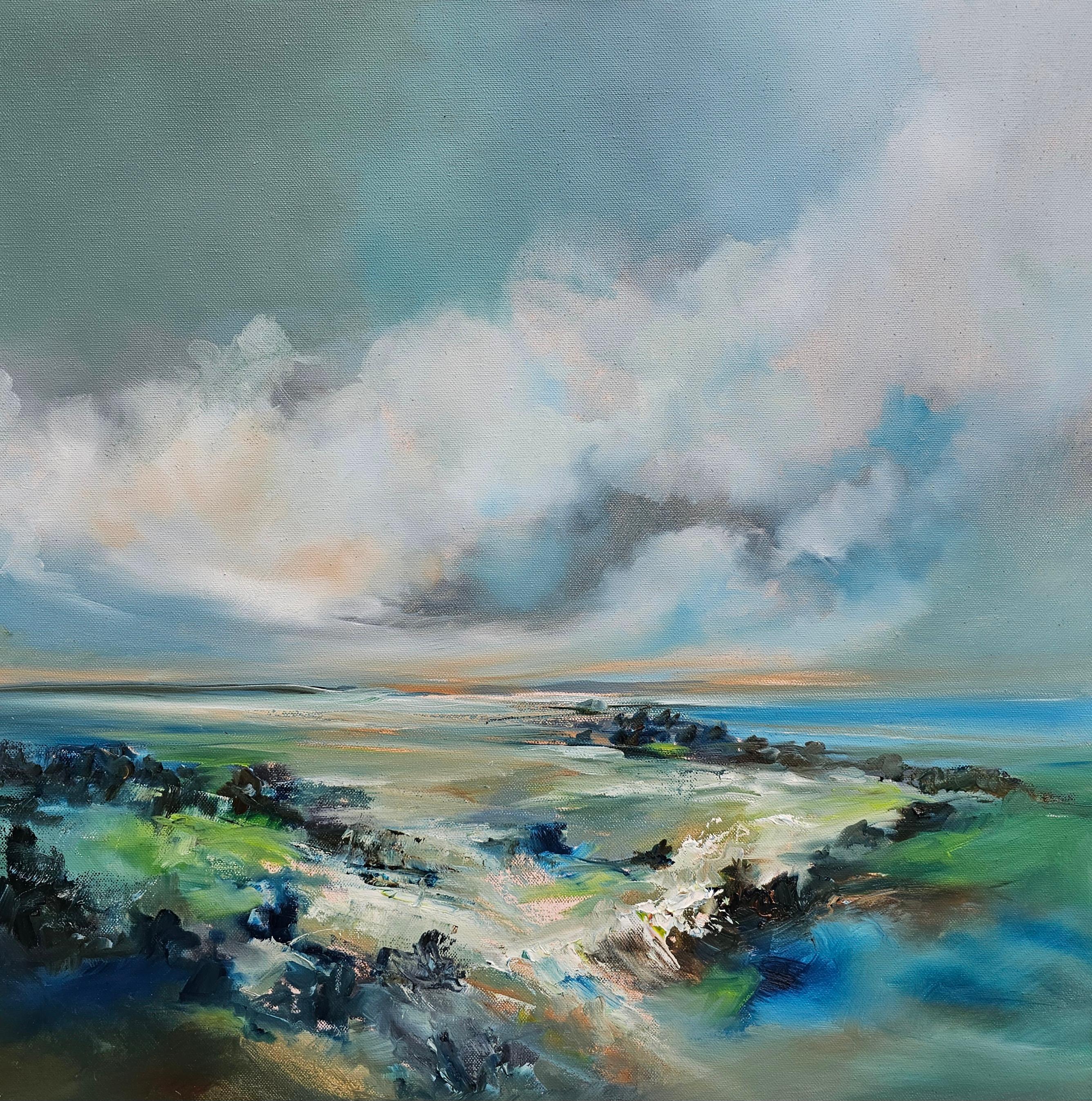 From the Top - Abstraktes Landschaftsgemälde in Öl - zeitgenössisches Kunstwerk