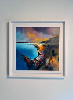Indigo Shoals - dipinto originale ad olio di paesaggio astratto - opera d'arte contemporanea