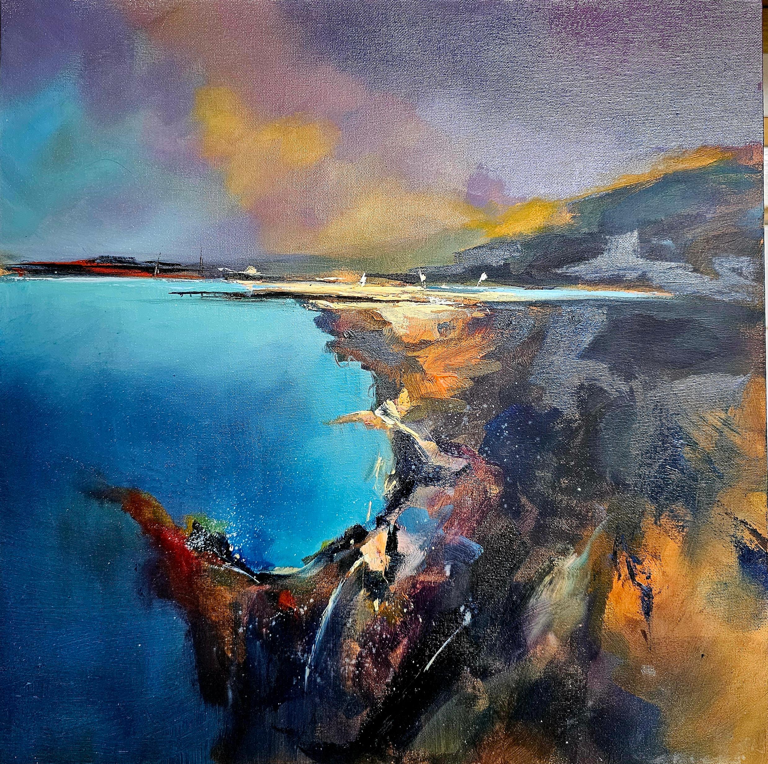 Alison Johnson Landscape Painting - Indigo Shoals - original oil abstract landscape painting - contemporary artwork