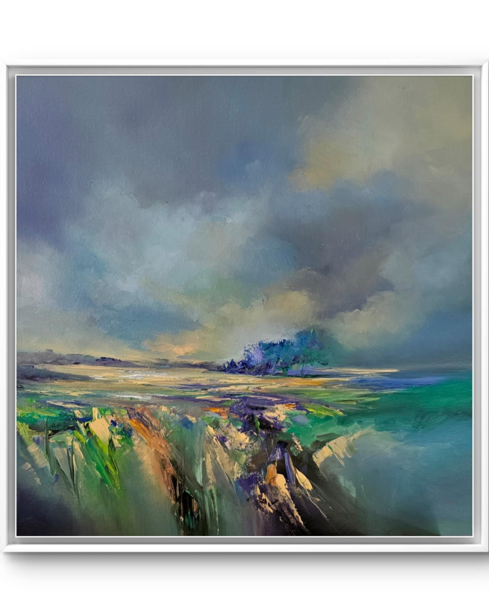Alison Johnson Landscape Painting – It's a Living - Abstraktes Landschaftsgemälde in Öl - surreale zeitgenössische Kunst