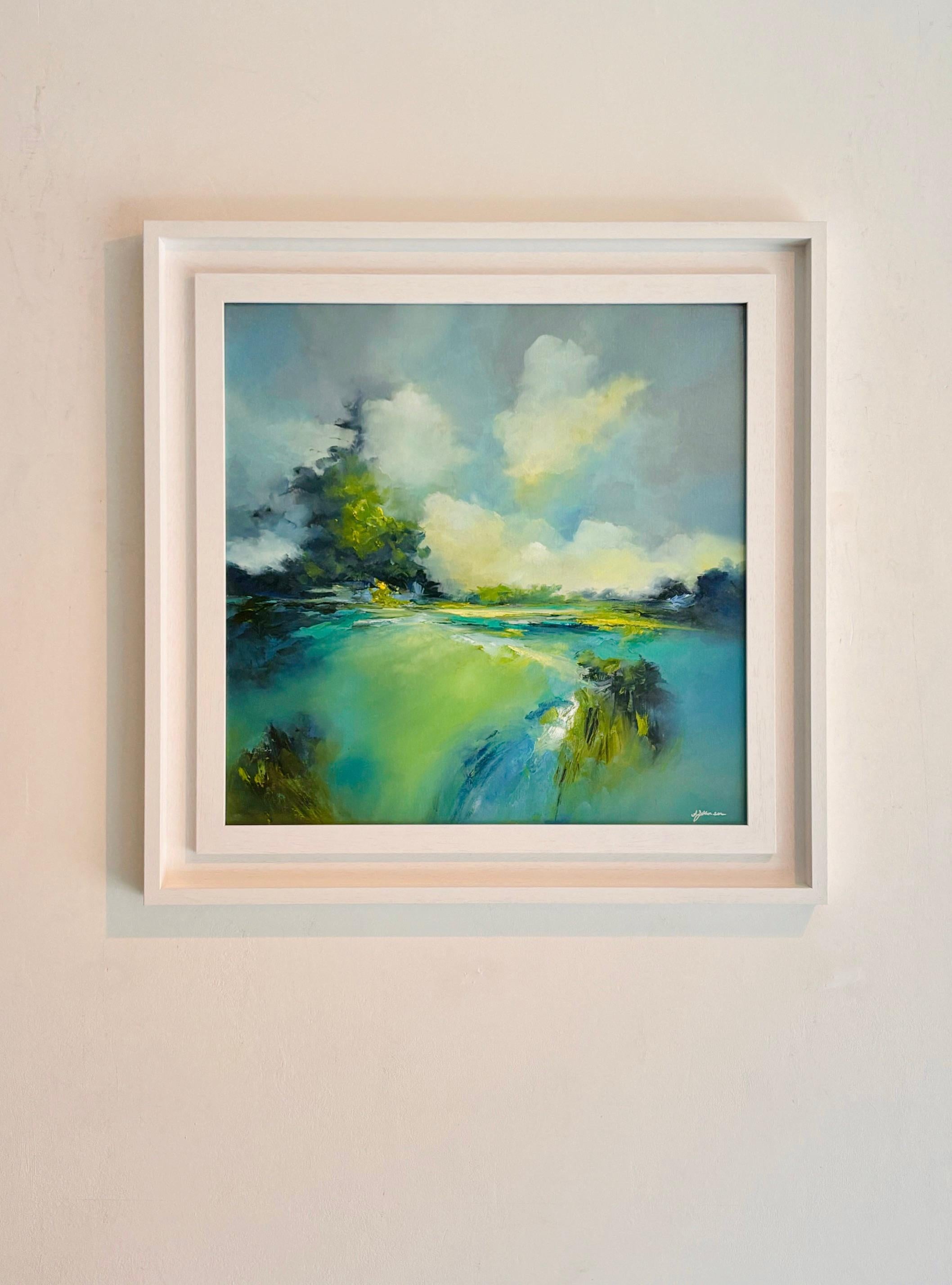 Pastures Green - abstrakte Landschaftsmalerei in Öl - surreale zeitgenössische Kunst – Painting von Alison Johnson