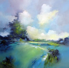Pastures Green-original oil abstract landscape painting-surreal contemporary art